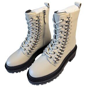 Rebecca Minkoff Edie Chain-Laced Runway Combat Boots in Ivory Leather Size 6 New